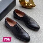 Men's Black Textured Leather Oxfords