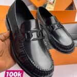 Men's Black Leather Chain Loafers