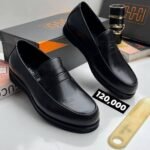 Men's Burgundy Black Leather Penny Loafers