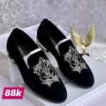Men's Black Velvet Embroidered Loafers