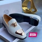 Men's White and Gold Accent Loafers