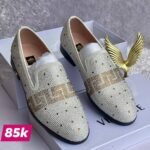 Men's Off-White and Gold Studded Loafers