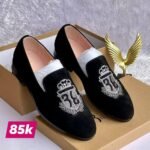 Men's Black Velvet Embroidered Loafers