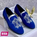 Men's Blue Velvet Embroidered Loafers