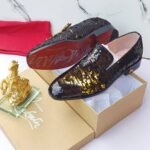 Men's Black and Gold Sequin Loafers