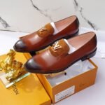 Men's Brown Leather and Suede Patch Loafers