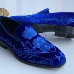 Men's Blue Velvet Embroidered Loafers