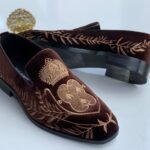 Men's Brown Velvet Embroidered Loafers