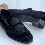 Men's Black Velvet Embroidered Loafers