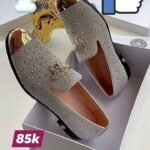 Men's Off-White and Gold Studded Loafers