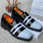 Men's Black and Grey Striped Loafers