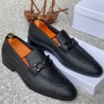 Men's Black Textured Leather Loafers