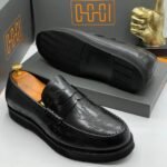Men's Black Scritto Leather Penny Loafers
