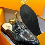 Men's Black Crocodile Mules