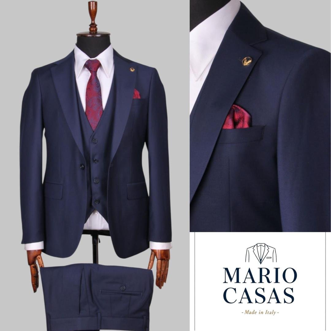 jukel clothiers products (69) MARIO CASAS Italian Navy Pinstripe 3-Piece Suit - Image 1