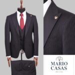 MARIO CASAS Italian Black Pinstripe 3-Piece Suit