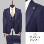 MARIO CASAS Italian Navy Pinstripe 3-Piece Suit