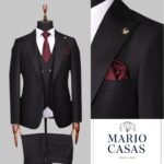 MARIO CASAS Italian Slim-Fit Black 3-Piece Suit