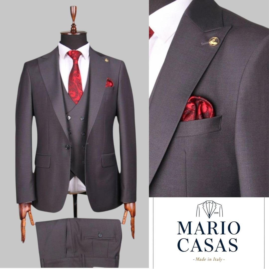 jukel clothiers products (75) MARIO CASAS Italian Slim-Fit Grey 3-Piece Suit - Image 1