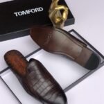 Tom Ford Men's Brown Crocodile Embossed Leather Mules