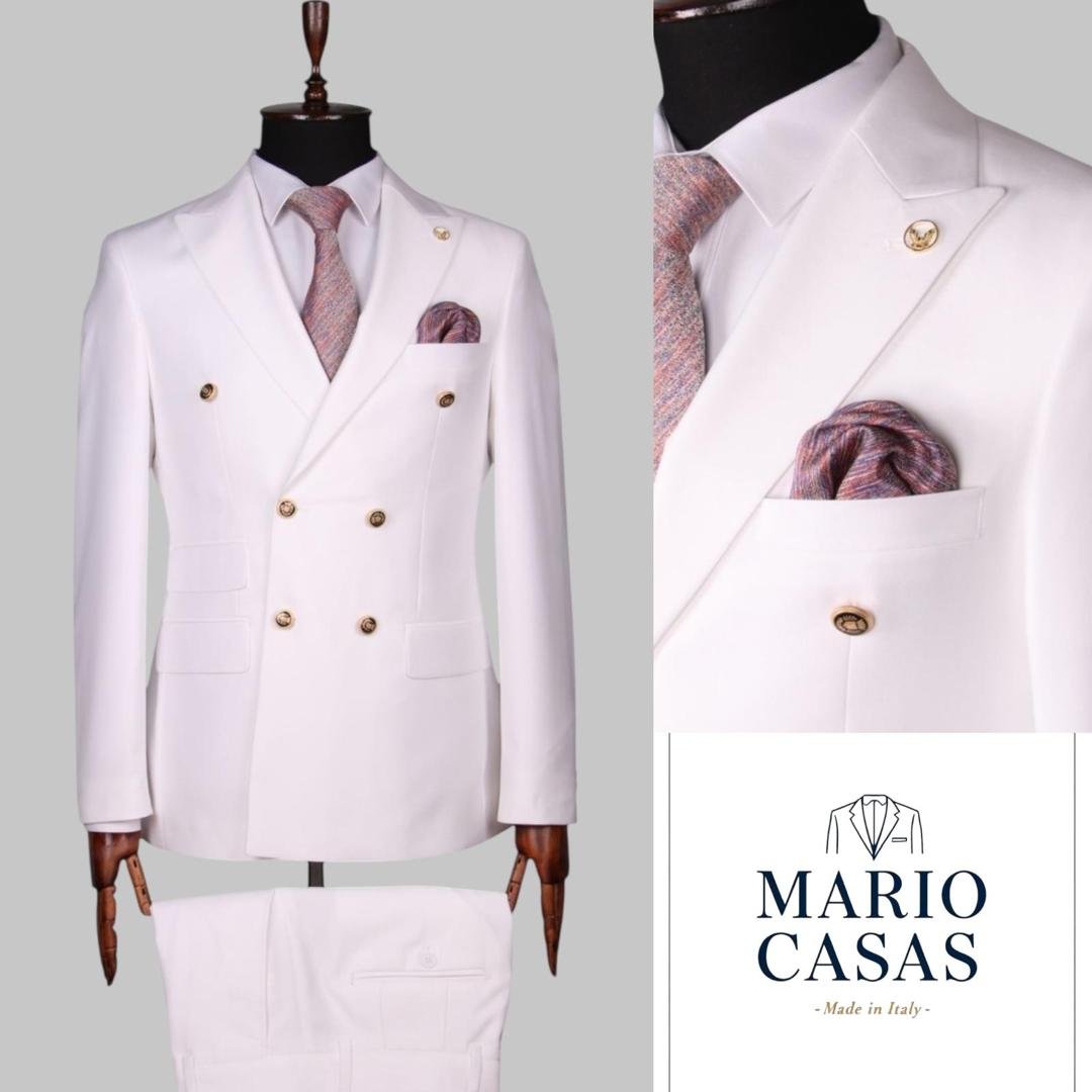 jukel clothiers products (88) Mario Casas Luxury White Formal Suit for Men – Gold Button Design - Image 1