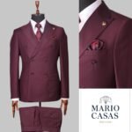 Men’s Wine Double-Breasted Italian Suit – Mario Casas