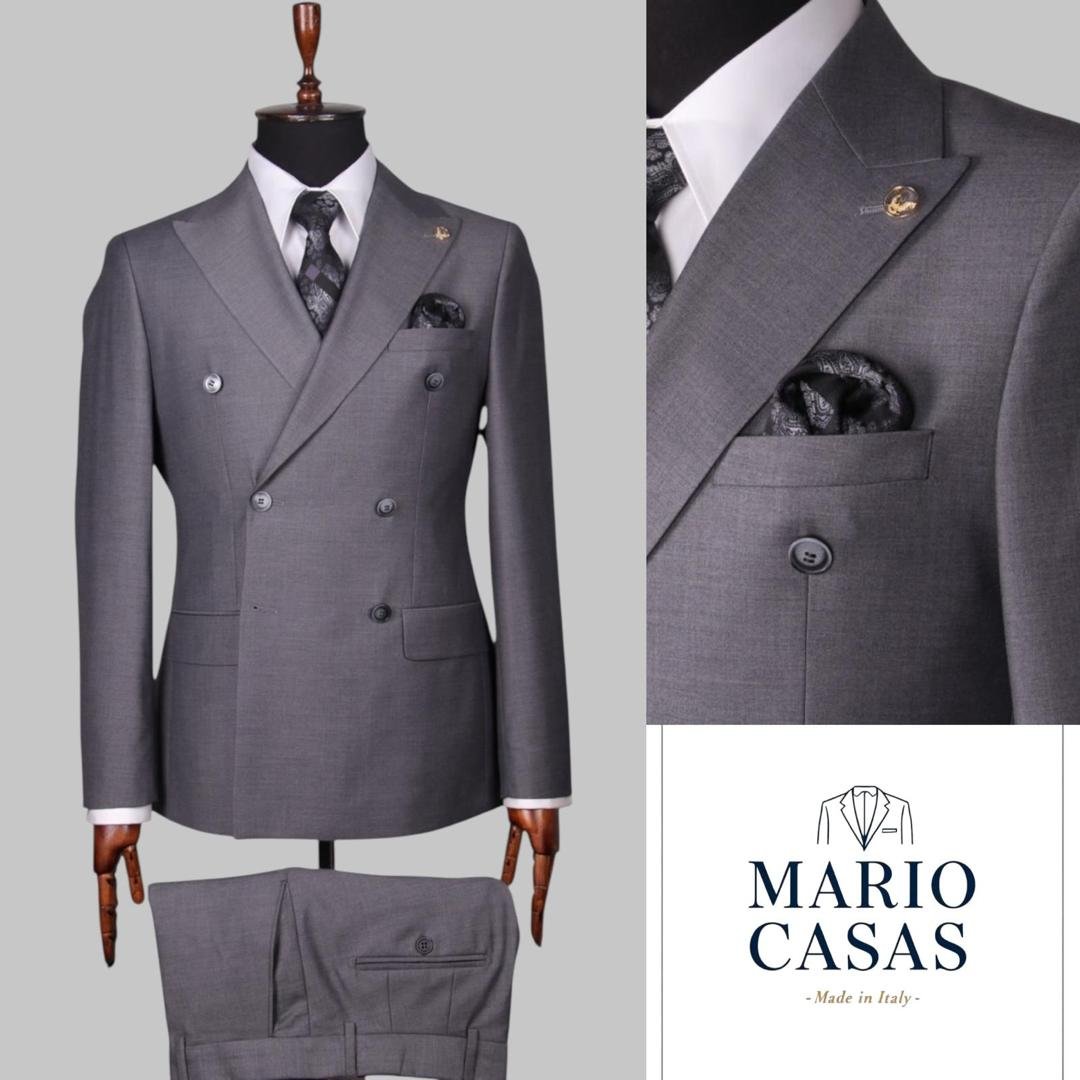 jukel clothiers products (95) Men’s Grey Double-Breasted Italian Suit – Mario Casas - Image 1