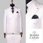 Men’s White Double-Breasted Italian Suit – Mario Casas