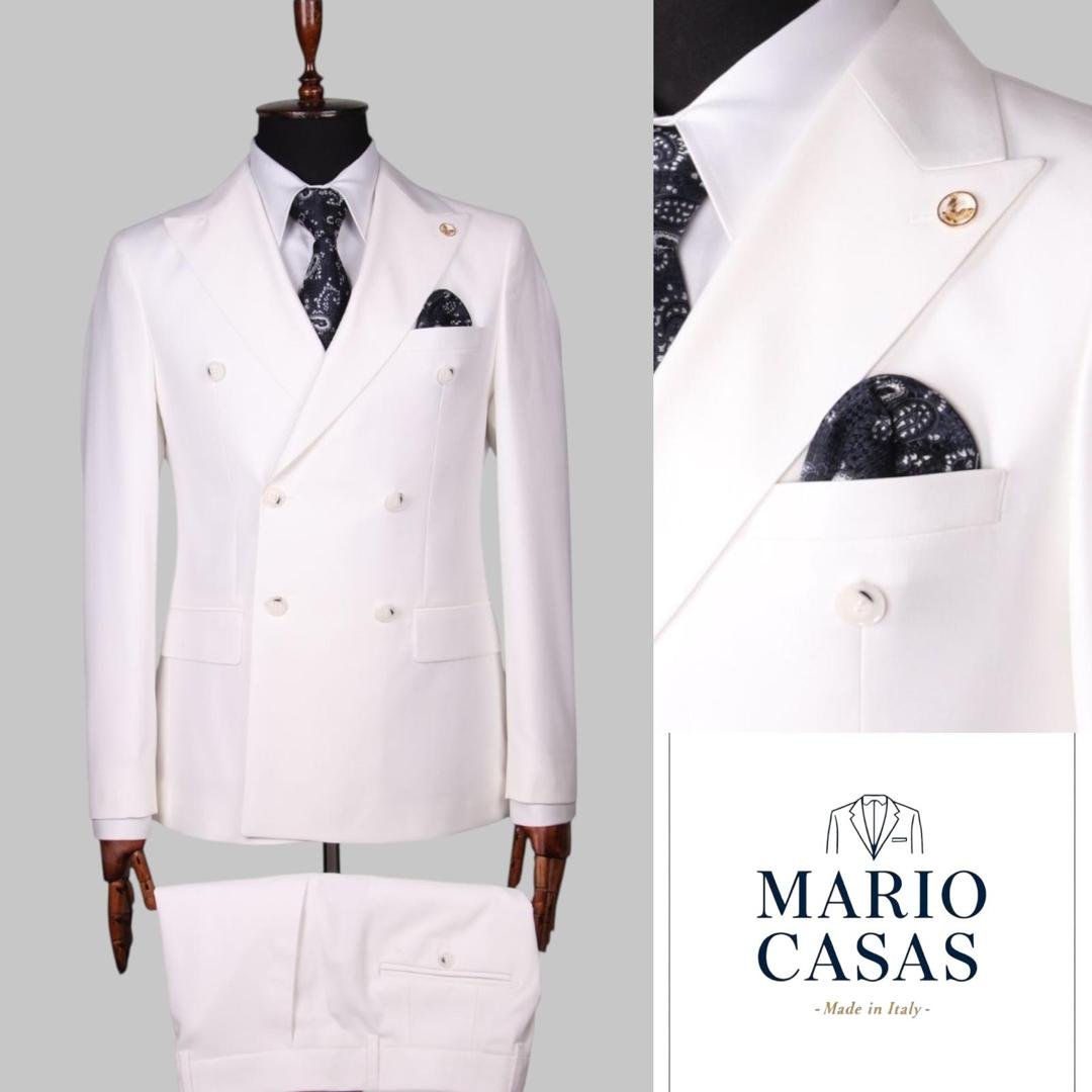 jukel clothiers products (96) Men’s White Double-Breasted Italian Suit – Mario Casas - Image 1