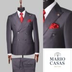 Men’s Charcoal Grey Double-Breasted Italian Suit – Mario Casas