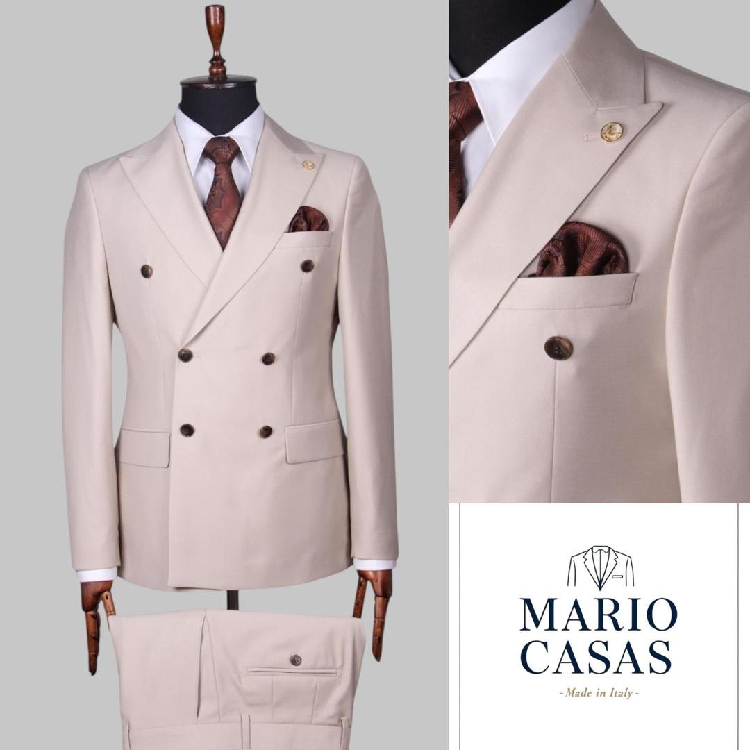 jukel clothiers products (99) Men’s Luxury Beige Double-Breasted Italian Suit – Mario Casas - Image 1